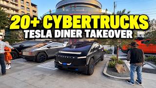 Full 20+ Cybertrucks Took Over the Tesla Diner in LA! Guide