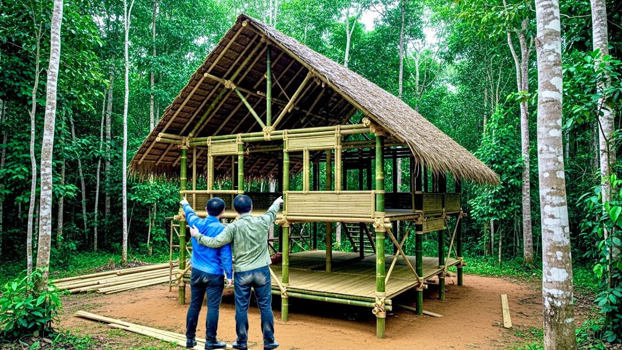 Two orphaned brothers build a bamboo house in the forest in 24 hours to live - From Start to Finish