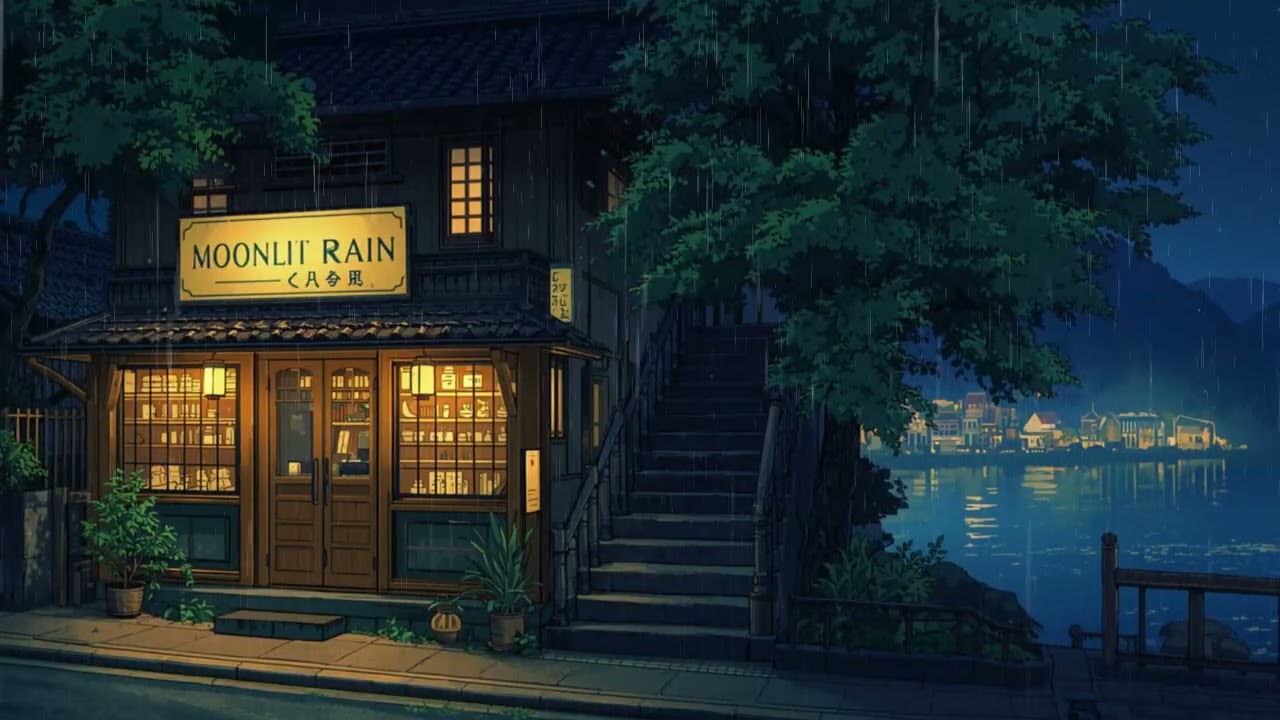 Cozy Japanese Café in the Rain 🌙 Soft Lanterns & Calm City Night | Perfect for Study, Sleep & Chill
