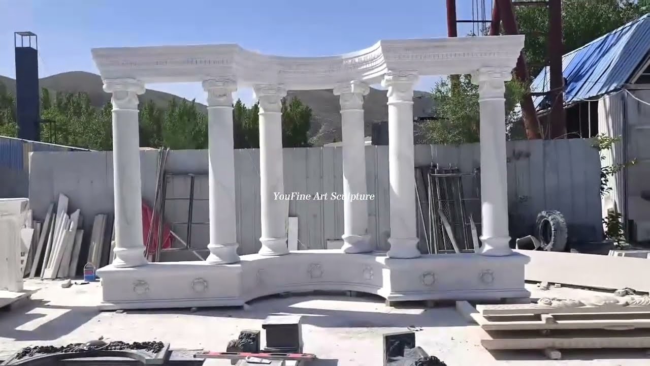 Curved Roman Colonnade Marble Column Gazebo