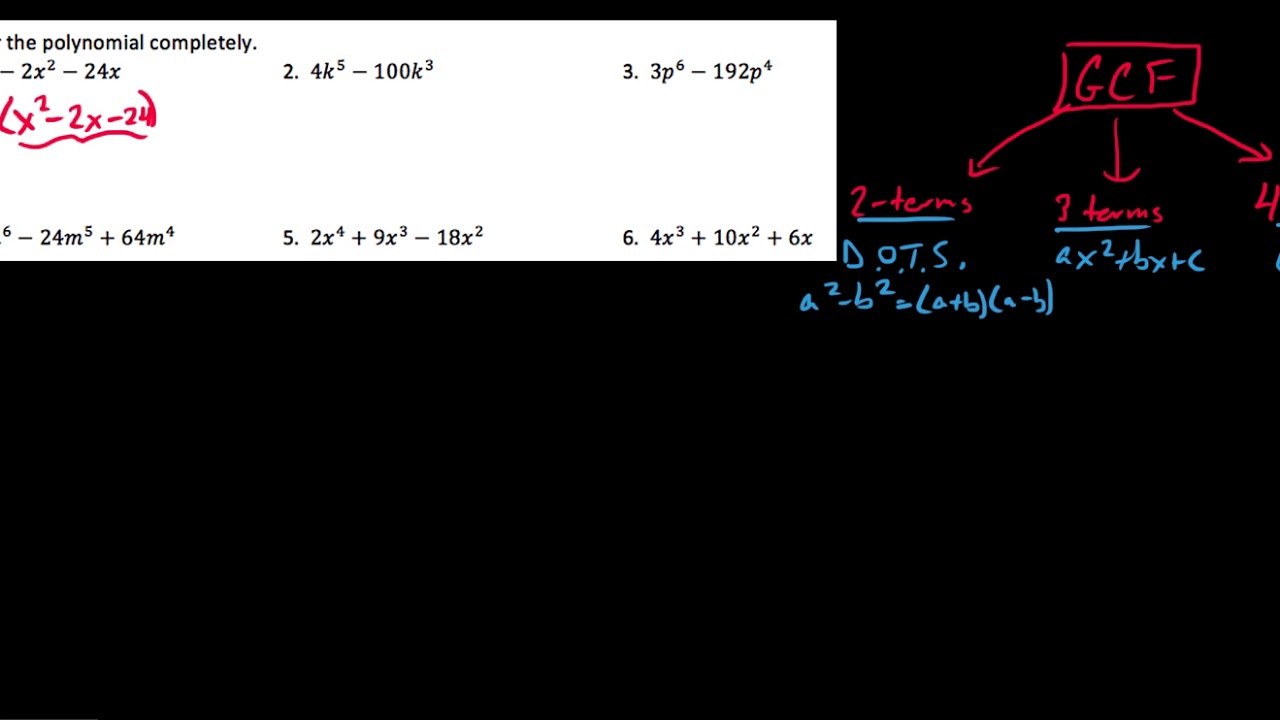 HA2, Worksheet 4.4, Factor Completely Example 1 - YouTube