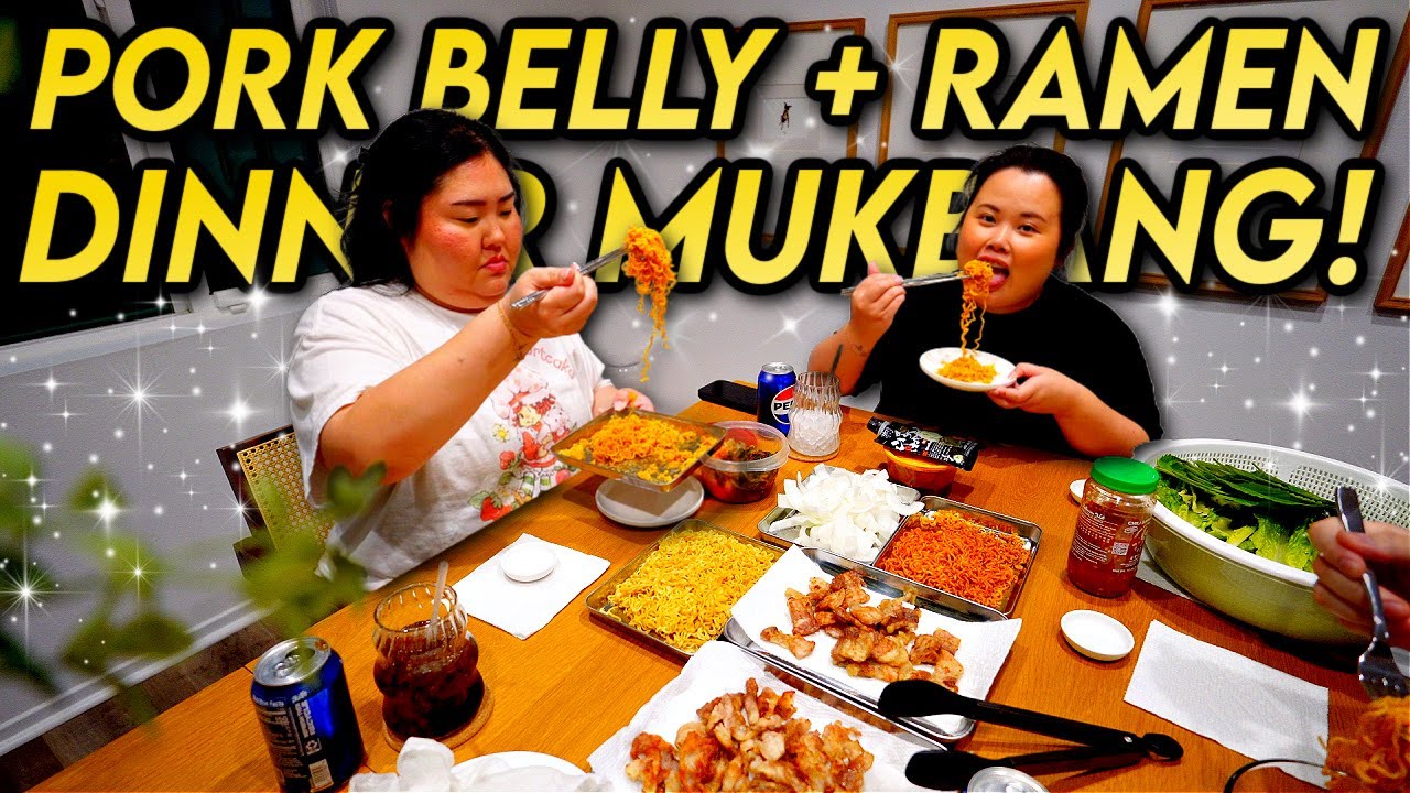 Pork Belly + Ramen Noodles Buffet Mukbang 먹방 Eating Show Korean BBQ Dinner  w/ Bestie + Husband! ❤️