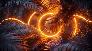 Neon Orange Rings Palm Leaves Loop 4K