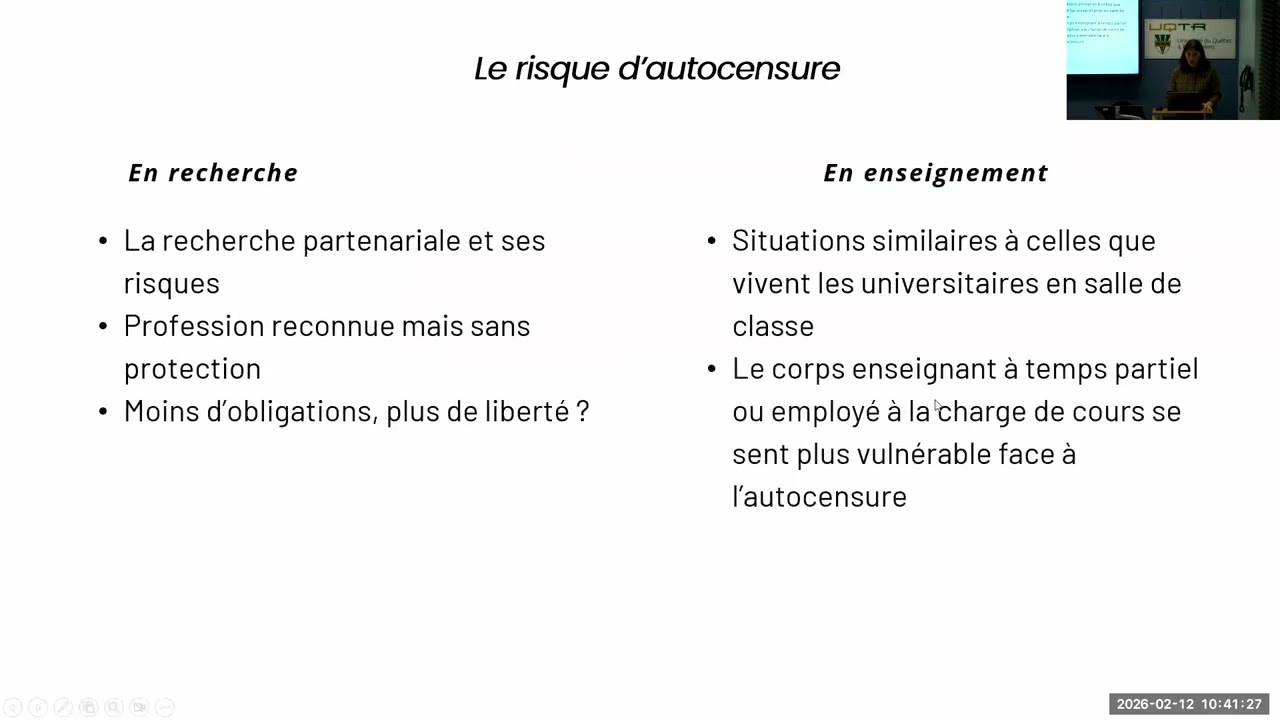 Annie Desjardins, P. Michaud, J. Luckerhoff - Colloque sur la liberté académique et épistémologie