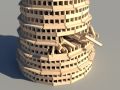 Keva planks round tower build and destroy using bullet physics engine