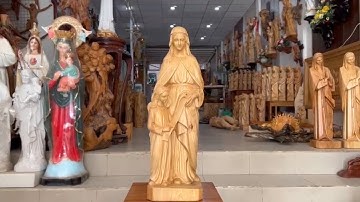 #164 Tượng Gỗ Thánh Anna & Đức Mẹ Bằng Gỗ Pơmu Nguyên Khối | Tượng Công Giáo