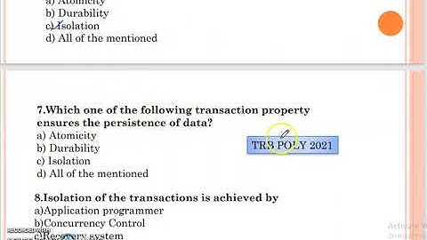 MCQ on ACID properties in DBMS transaction concept
