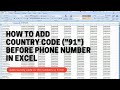 How to add Country code before number | How to add 91 in excel in bulk