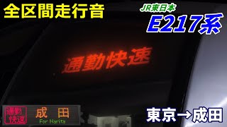 【全区間走行音】E217系〈通勤快速〉東京→成田 (2021.3)