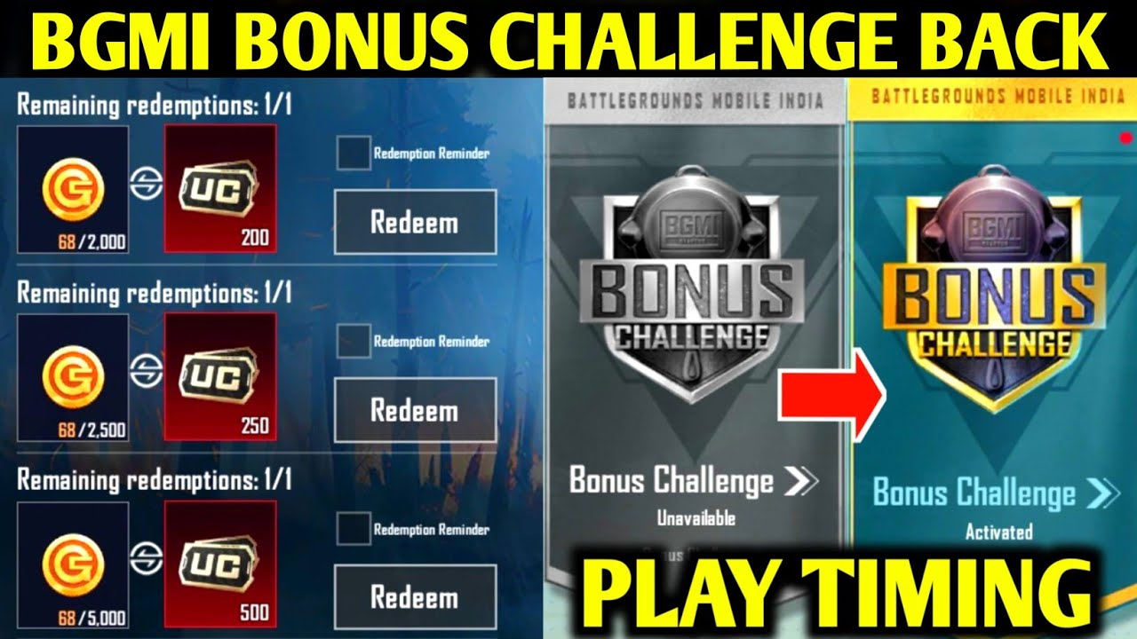 😍BGMI BONUS CHALLENGE IS BACK | UNLOCK TIMING | GET FREE 1050 UC🔥 - YouTube