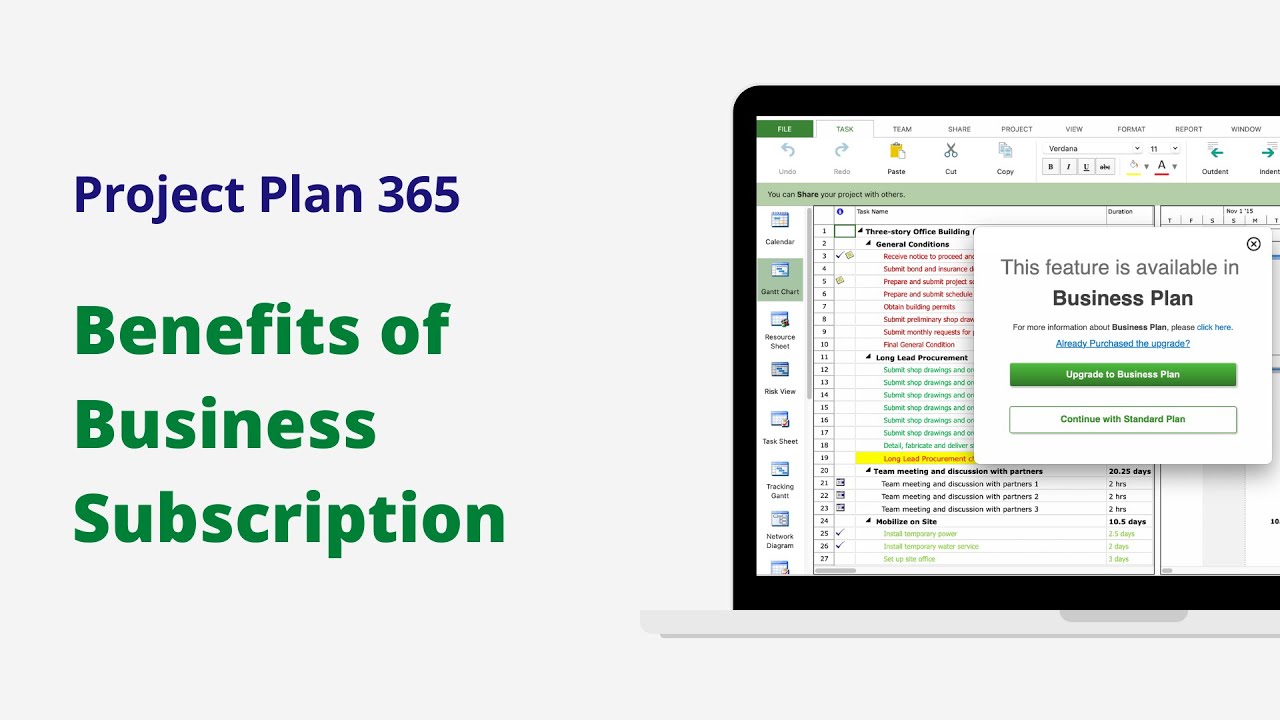 Benefits of Business Subscription in Project Plan 365 - YouTube