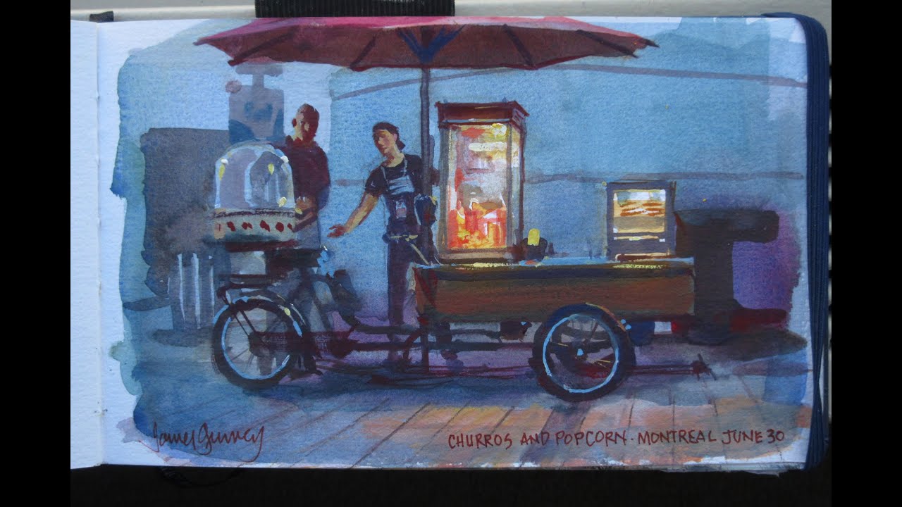 Painting a Popcorn Vendor in Montréal
