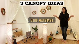 3 DIY CANOPY Ideas | 2 BOHO Style Living Room MAKEOVER | Bed Canopy