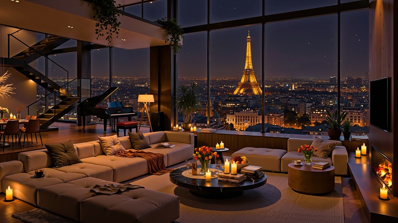 Paris Night Jazz 🌃 Cozy Apartment Ambience with Ethereal Jazz Saxophone Music for Relaxation & Sleep