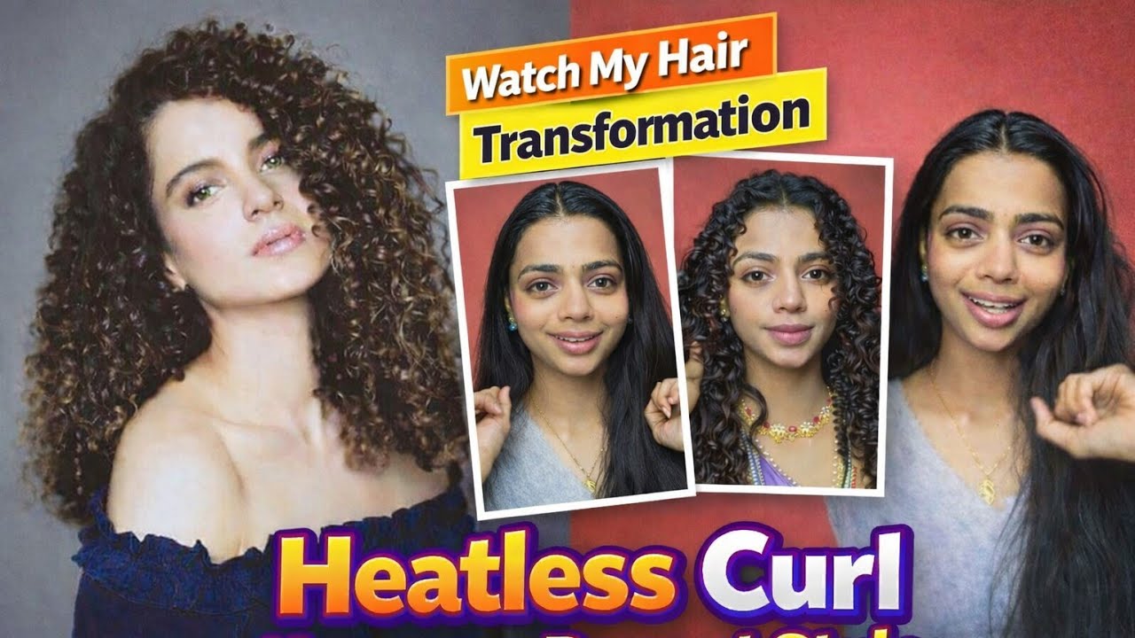 Heatless Curls Tutorial 😍 Kangana Ranaut Style | No Heat Hair Hack | Curly Hair at Home  