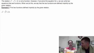 Precalculus - 1.4 Notes Part 2 Example 3: Implicitly Defined Functions
