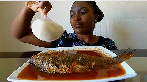 Asmr mukbang fish pepper soup with poundo yam fufu