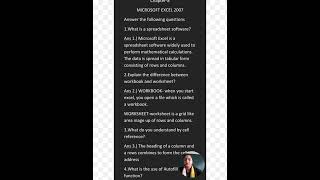 Class 5// Microsoft Excel 2007// Questions and Answers.