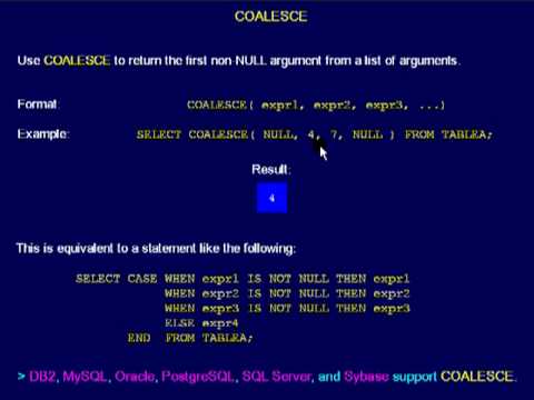SQL 065 Scalar Functions, COALESCE or How do I get first non-NULL value?