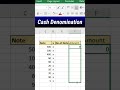 Cash Denomination In Excel Shorts Excel Exceltips