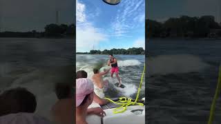Wakesurfer Laughs Off Tackle Attempt From Boat, Keeps Balance