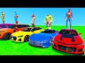 SPIDERMAN CARS Racing Challenge over HIGH Rampa ! SUPERHERO Car HULK Iron Man Goku Race Jump - GTA 5