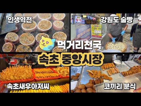 [4K] 먹거리천국 속초 중앙시장(속초 관광수산시장) : 속초 새우아저씨, 코끼리분식, 인생역전, 강원도 술빵