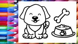 Drawing and Coloring a Cute Dogs With Bone and Food Bowl 🐶🐾🦴🌈 Drawings for Kids