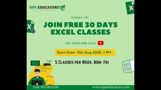 Excel 30 Day Live Session | Day 11