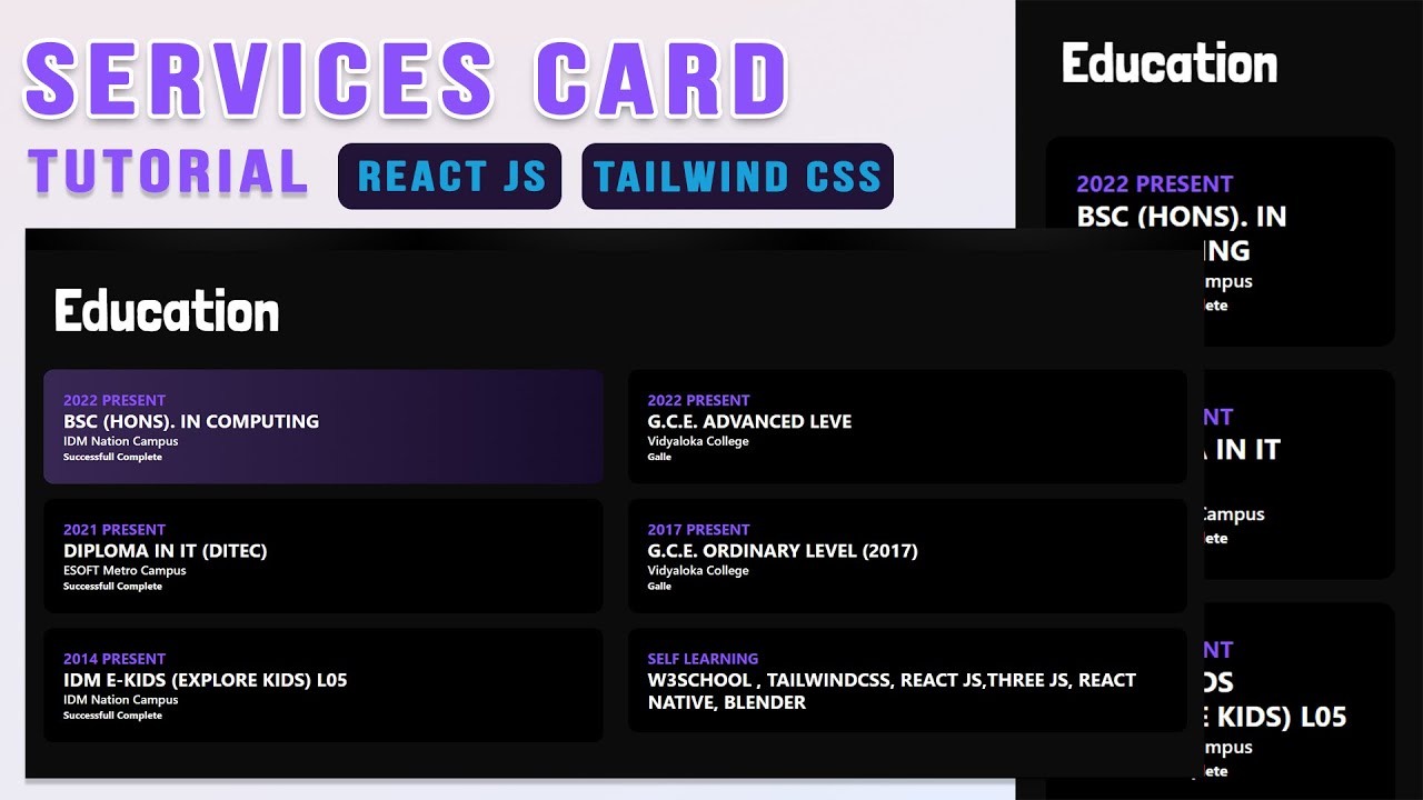 Simple Education | Experience Responsive Card Tutorial React Js ...