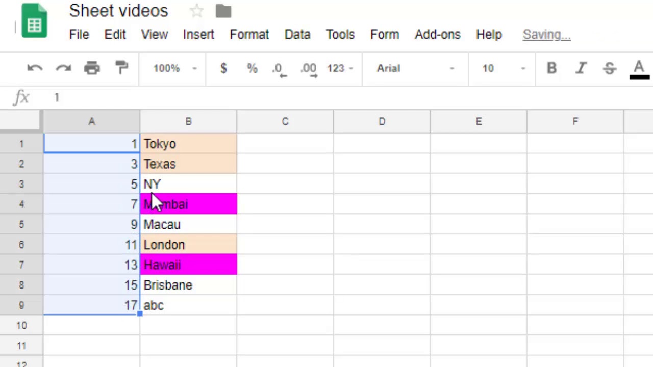 how do i number a column in numerical order in google docs