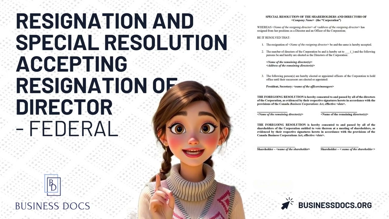 Resignation and Special Resolution accepting resignation of director – Federal