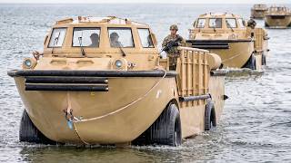 Massive US Navy Amphibious Trucks in Action During Beach Landing