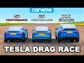 Model S vs 3 vs X - Tesla Performance DRAG RACE, ROLLING RACE & BRAKE TEST!