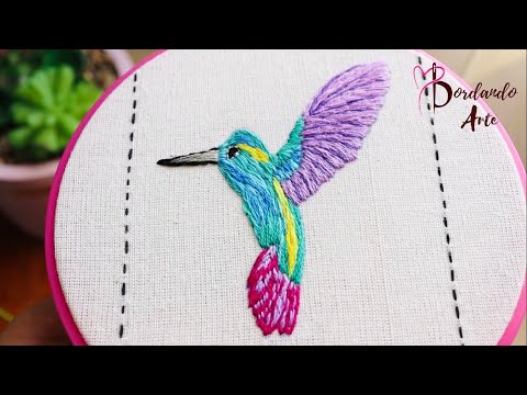 Pintar con hilos Needle painting bordar a mano colibrí