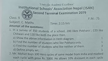 Latest C.Math ISAN,Question,Class 9 from 2nd Term Exam 2079