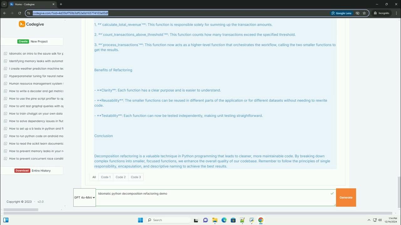 idiomatic python decomposition refactoring demo - YouTube