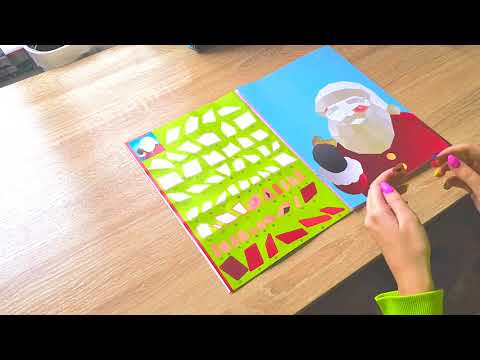 Новая детская игра разукрась наклейками деда мороза и ёлочку.