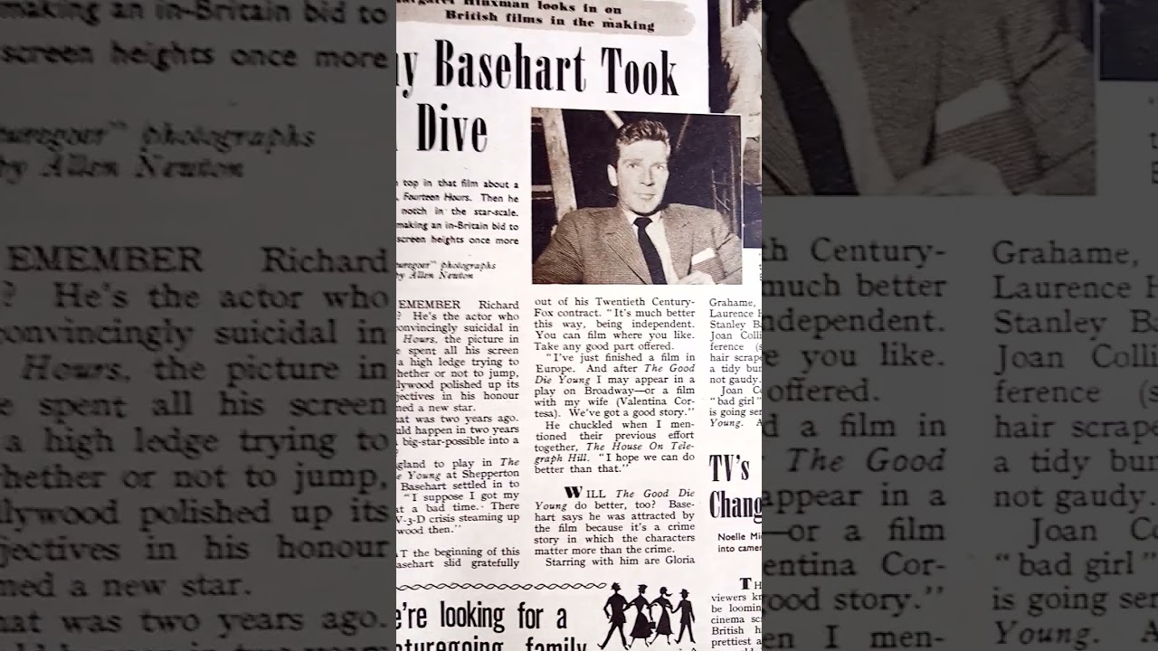 Richard Basehart 1953 article vintage film Ephemera