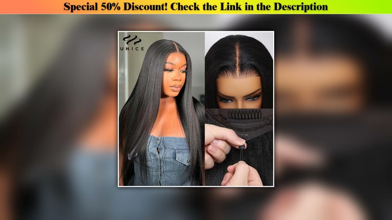 Get UNice Hair Drawstring Cap Yaki Straight 7x5 Lace Closure Wig Pre Cut Pre Bleached Glueless Wig•
