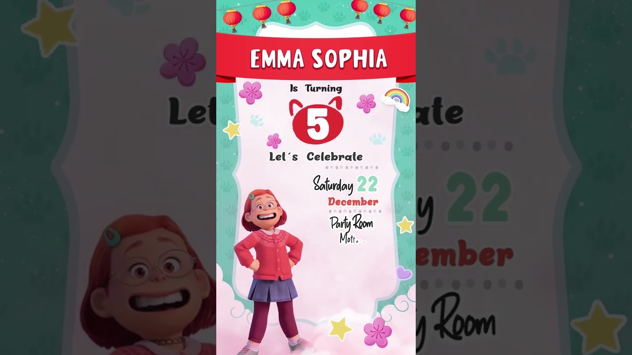 TURNING RED Panda Birthday Invitation