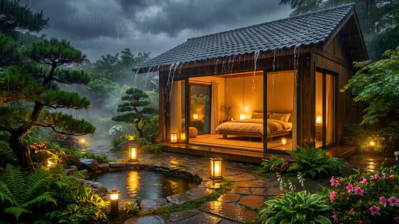 Calm Rain on Glass Cabin in the Woods 🌲 Calm Ambience for Deep Sleep, Insomnia & Stress Relief