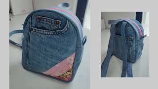 DIY Mini Backpack from Old Jeans 💮 Upcycled Sewing Project #diy #bag 