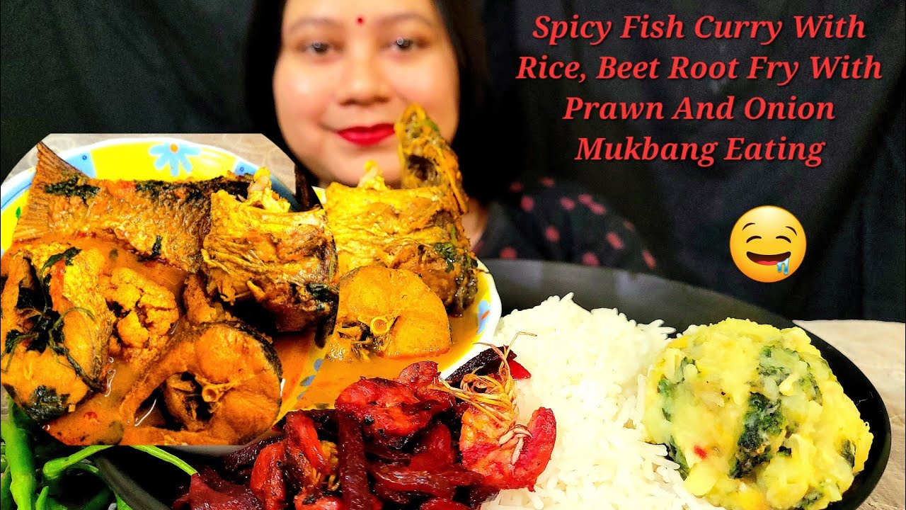 Asmr Eating Spicy Whole Fish Curry With Rice|Beet Root Fry With Prawn,Onion|Bigbites|Mukbang Eating🔥
