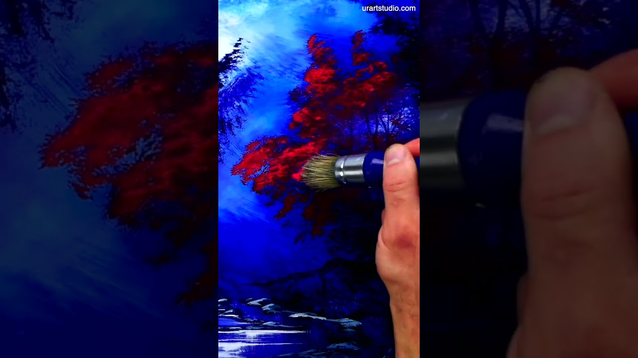Painting Yellow Tree in Blue Landscape #acrylicpainting #paintingtechniques #artforbeginners