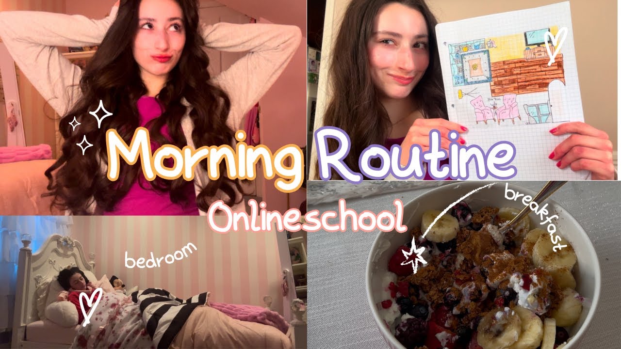 My realistic morning routine as someone who does online school!📚 ️🎀🥞🥣# ...