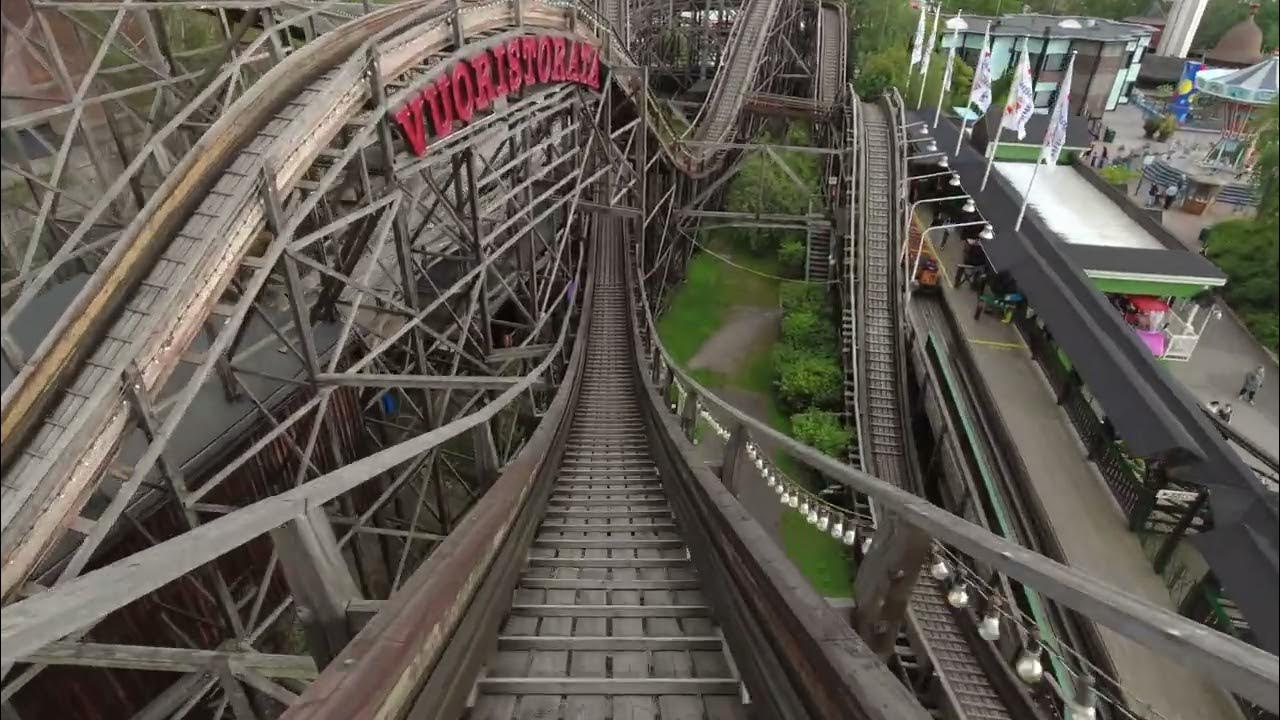 This Classic Wooden Roller Coaster is Manually Operated! Linnanmaki Finland  Vuoristorata Onride POV 