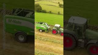 McHale round bale wrapper Fendt 718 tractor baling grass for silage 1#shorts