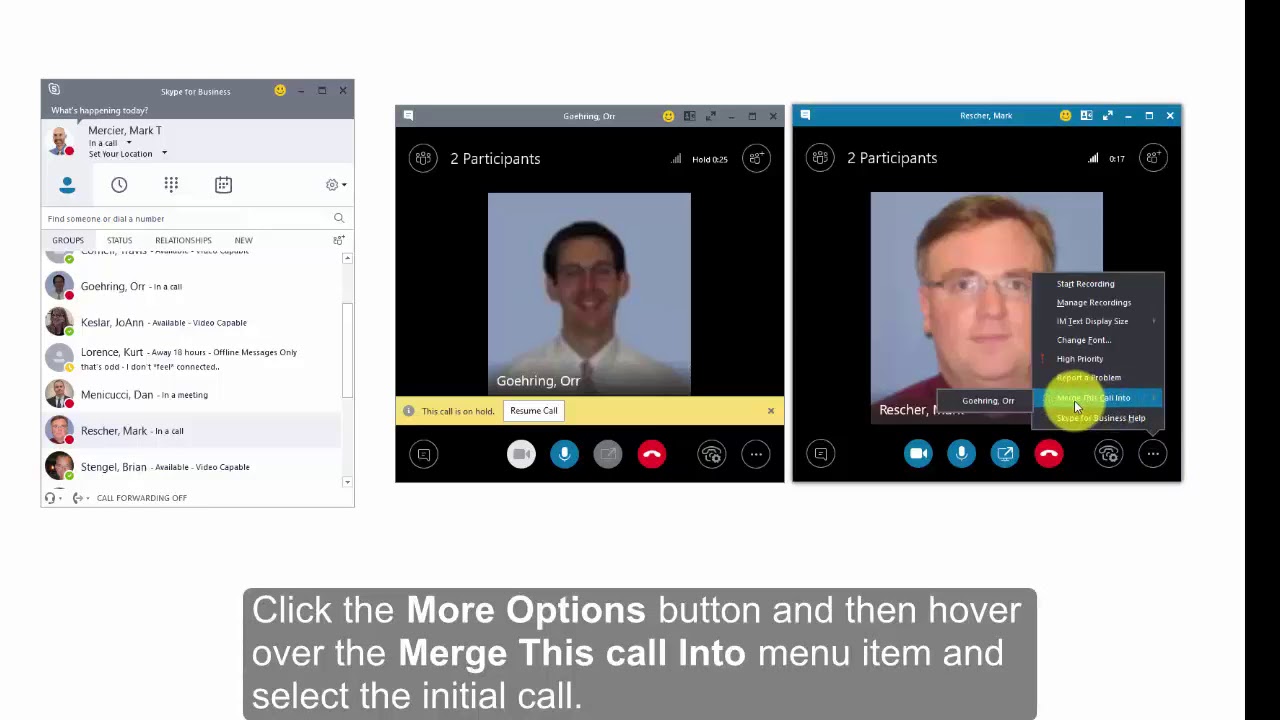 Skype for Business Windows Merge Two Calls