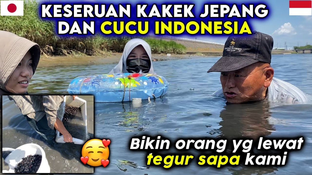 Keseruan cucu2 Indonesia dan kakek jepang cari kerang bikin Orang yang lewat sampai tegur sapa kami